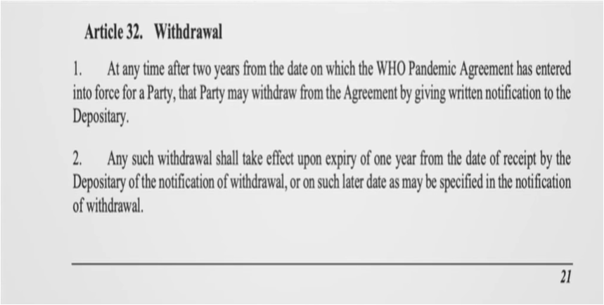 Did you know? 🤔

If #Trudeau signs the #WHO #pandemictreaty & then #PierrePoilievre wins the election & decides to withdrawal, he can only do so 2 yrs after being signed into law, & the withdrawal takes a full yr to get out

So you're in it for a total of 3 years no matter what.