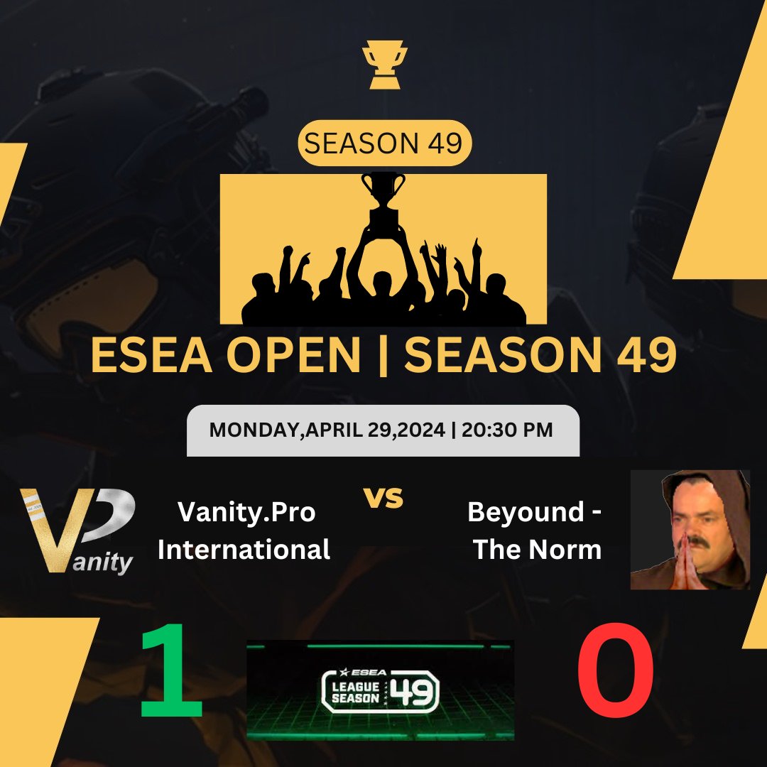 [#VICTORY] 'Victory tastes sweet! 🏆 Our #counterstrike International Team dominates the 6th matchday of @ESEA Open Season 49 with a resounding 13:4 win on Ancient. GGWP to our opponents! Let's keep the momentum going! 🥳🥂🍾' 29.04.24 20:30 PM ⚔️ vs. Beyound The Norm…