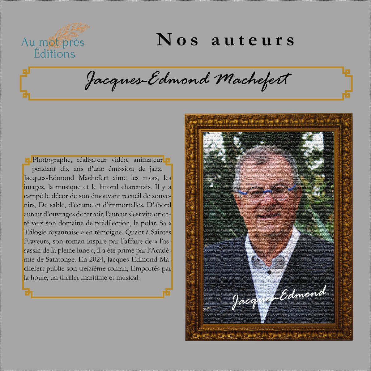 AMP_Editions's tweet photo. Présentation des auteurs du recueil de nouvelles Signé.
Jacques-Edmond Machefert
#signe #nouvellepublication #recueildenouvelles #nouvellesnoires #livre #livres #ecrivains #aumotpreseditions #nouvelleaquitaine #charentemaritime #cormeroyal #auteurscharentaismaritime https://t.co/iTCw2IpIOk