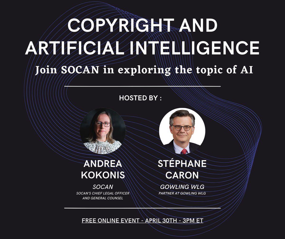 Don't miss tomorrow's SOCAN 101 session that focuses on Copyright and AI Register: universe.com/events/socan-1…