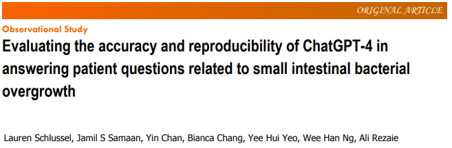 When it comes to management of complex diseases such as SIBO, ChatGPT4 fails to provide accurate treatment plans.

AI still has a long way to go to provide acceptable advice when disease management is non-algorithmic.
#ibsawarenessmonth 
wjgnet.com/2644-3236/full…