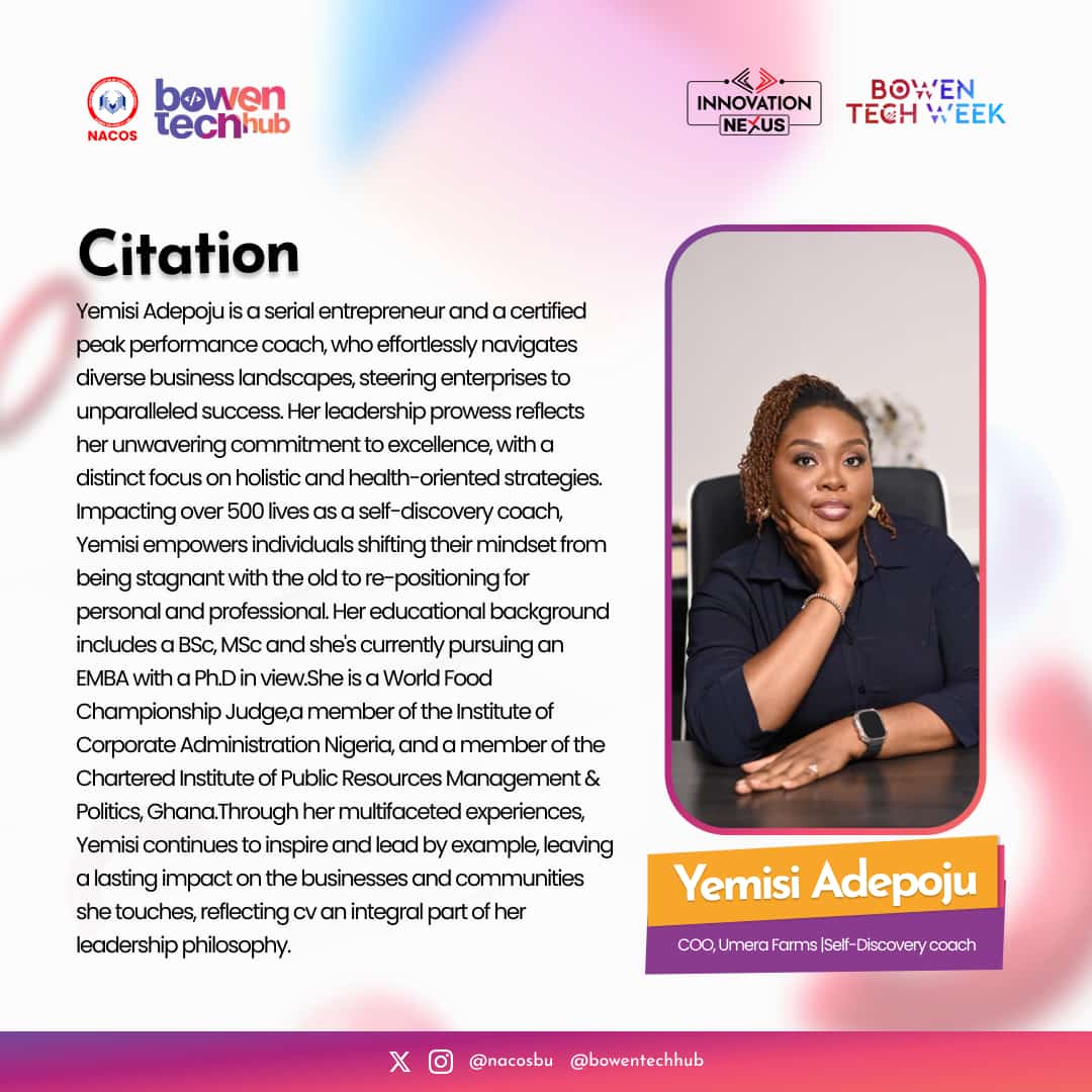 From the art of flavor profiling to the recipe for self-awareness, Yemisi Adepoju will inspire and motivate you to savor every moment of your journey. Don't miss this combination of food, self-discovery, and innovation! Register for the Bowen Tech Week!❤️
bit.ly/BTWReg