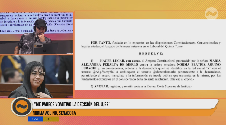 👉'Yo no le voy a desbloquear', comentó la senadora @AbgYamyNal en relación a su caso con la abogada @aleperaltamerlo. 🗣️'Hoy me enteré, hablé con mi abogado que me contaron, hoy se hizo la conformación de comisiones con el tema del Parlasur, me comentaron que el juez Darío…