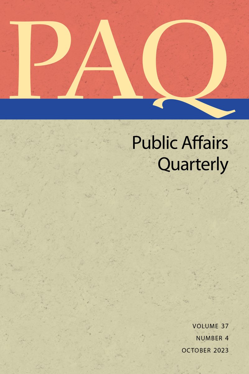 Vol. 37, Iss 4 of Public Affairs Quarterly is out now, publishing articles by Cyril Hédoin (@universitereims), Jeffrey Moriarty (@bentleyu), Brian Kogelmann (@wvuchambers) & Kathryn E. Joyce (@OSU_CEHV) on oligarchies, the ethics of psychics, + much more! scholarlypublishingcollective.org/uip/paq/issue/…