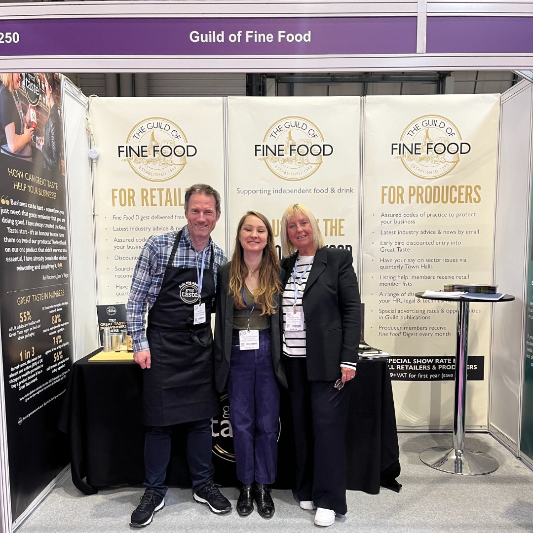 We're at the @farmshop_deli Show at @thenec, Birmingham this week! Come & say hello to the Guild team on stand J250 to talk about Fine Food Digest, #GreatTasteAwards and #WorldCheeseAwards, Guild membership and sampling some award-winning 3-star products from 2023 🤩
