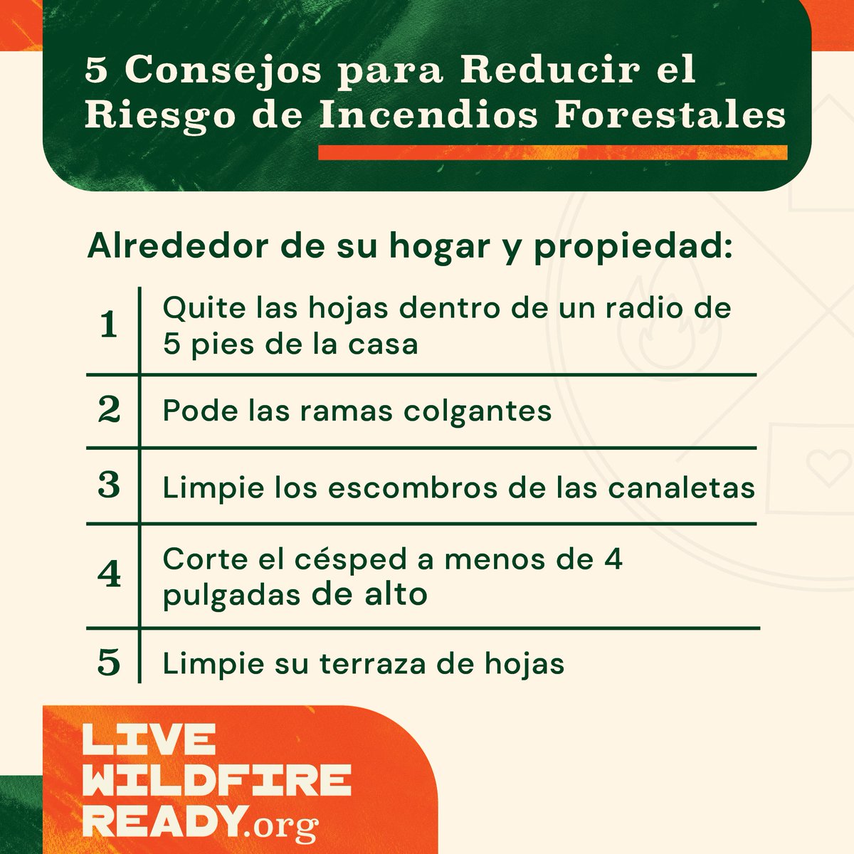 ¡Mayo es el mes de la preparación para incendios forestales! Únete a tu comunidad para reducir el riesgo de incendios forestales, un pequeño proyecto a la vez.