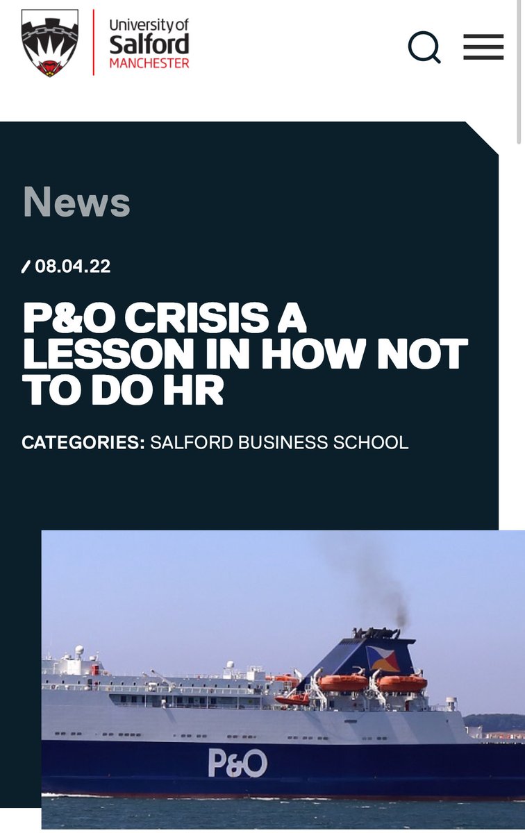 P&O Ferries crisis a lesson in how not to do HR | University of Salford ⁦@drjdlord⁩ ⁦@Kate1Palmer⁩ ⁦@peninsula_uk⁩ salford.ac.uk/news/po-crisis…
