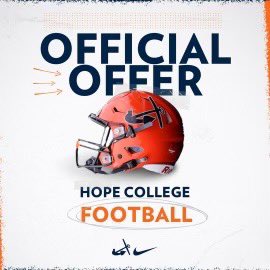 #AGTG Thankful to receive my first offer from @HopeCollegeFB, thank you @PStuursm and the rest of the staff! @BCCoachCisco @ATDTrainRecruit @PrepRedzoneMI @alex_pallone @TheD_Zone @WMDrivefootball @CoachHefNCSA @BC_CoachFerg