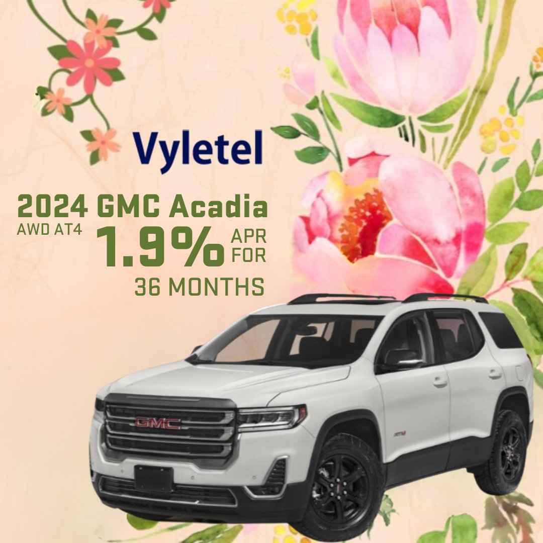 Get 1.9% APR for 36 months on your New 2024 GMC Acadia! 

🔗 Click here to pick out your 2024 GMC Acadia! 👉 rpb.li/D5gs

#VyletelBuickGMC #GMC #GMCAcadia #GMCSavings #SpringSavings #SpringIntoSavings #GMCSpecialOffers #SterlingHeights #SterlingHeightsDealership