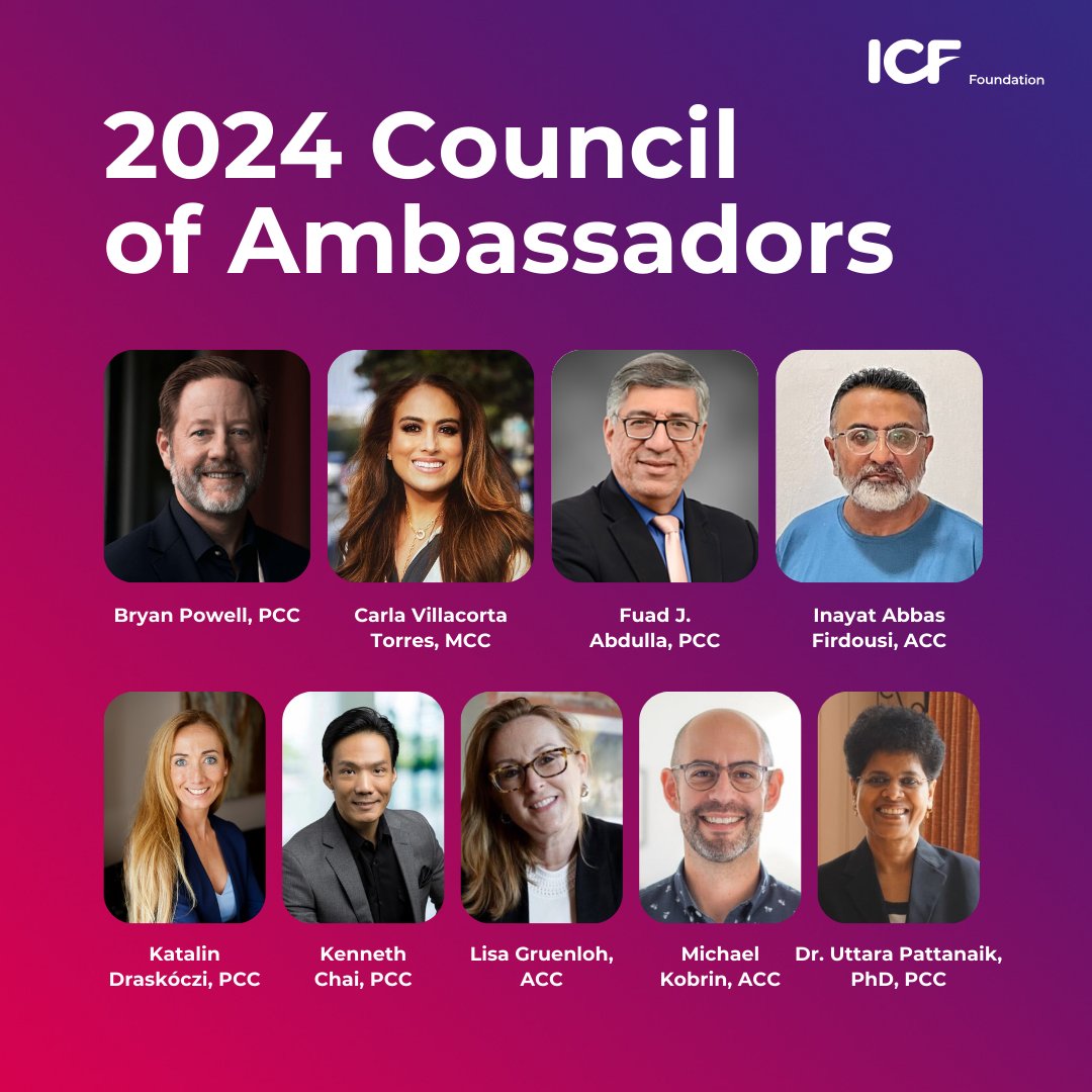 We're excited to announce the 9 amazing coaches making up our 2024 ICF Foundation's Council of Ambassadors!  They are integral to fulfilling our vision of transforming societies through coaching. Join us in celebrating their work! 🙌 Learn more: foundationoficf.org/about/council-…