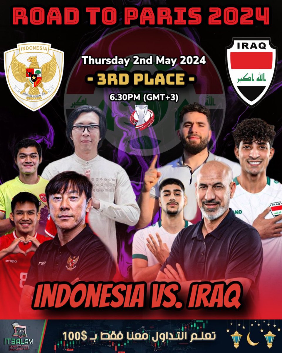 🚨 Iraq will face Indonesia in the crucial 3rd Place runner up match - The winner will qualify for the 2024 Football Olympics in Paris. 

🇮🇶🔥🇮🇩

Are you ready??? 

Iraq vs. Indonesia 

Faisal Iraq vs. @tirta_cipeng 

IFP Admin vs. @idextratime Admin

⚔️