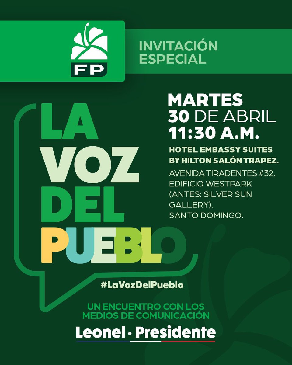 El Dr. Leonel Fernández se esfuerza por llevar la voz del pueblo a cada rincón del país. Este martes, estará en la provincia de Santo Domingo. Únete y sé parte de esta gran historia donde todos, en una sola voz, alzan sus realidades convertidas en preocupaciones. Tu…