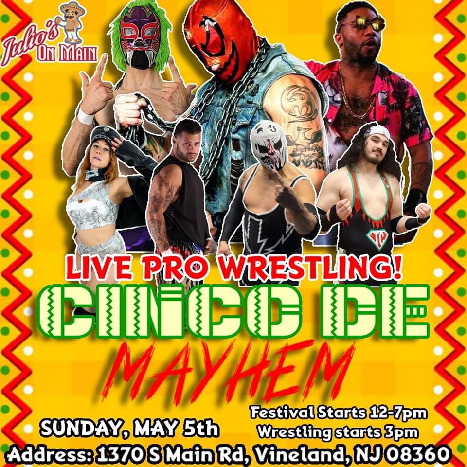 THIS WEEKEND! Don’t miss the International Food War between me and @Yankee_TDM ! May 5th, in Vineland NJ at Julio’s on Main! Noon- 7pm. Wrestling starts at 3 pm! Julio's On Main Cinco de Mayo festival