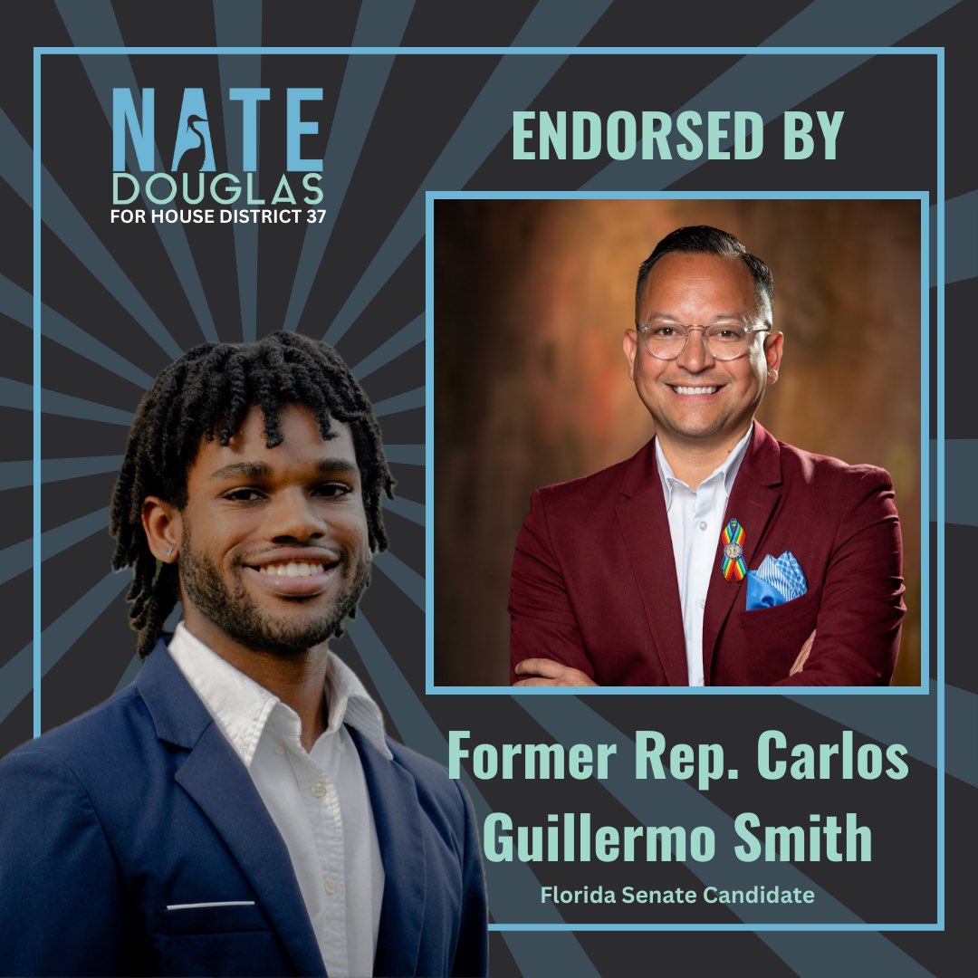 @CarlosGSmith is a fierce advocate for our community who served in the State House, representing the district I’m running in for 6 years. I’m so honored to have his endorsement and support, and I can’t wait to serve with him in Tallahassee.