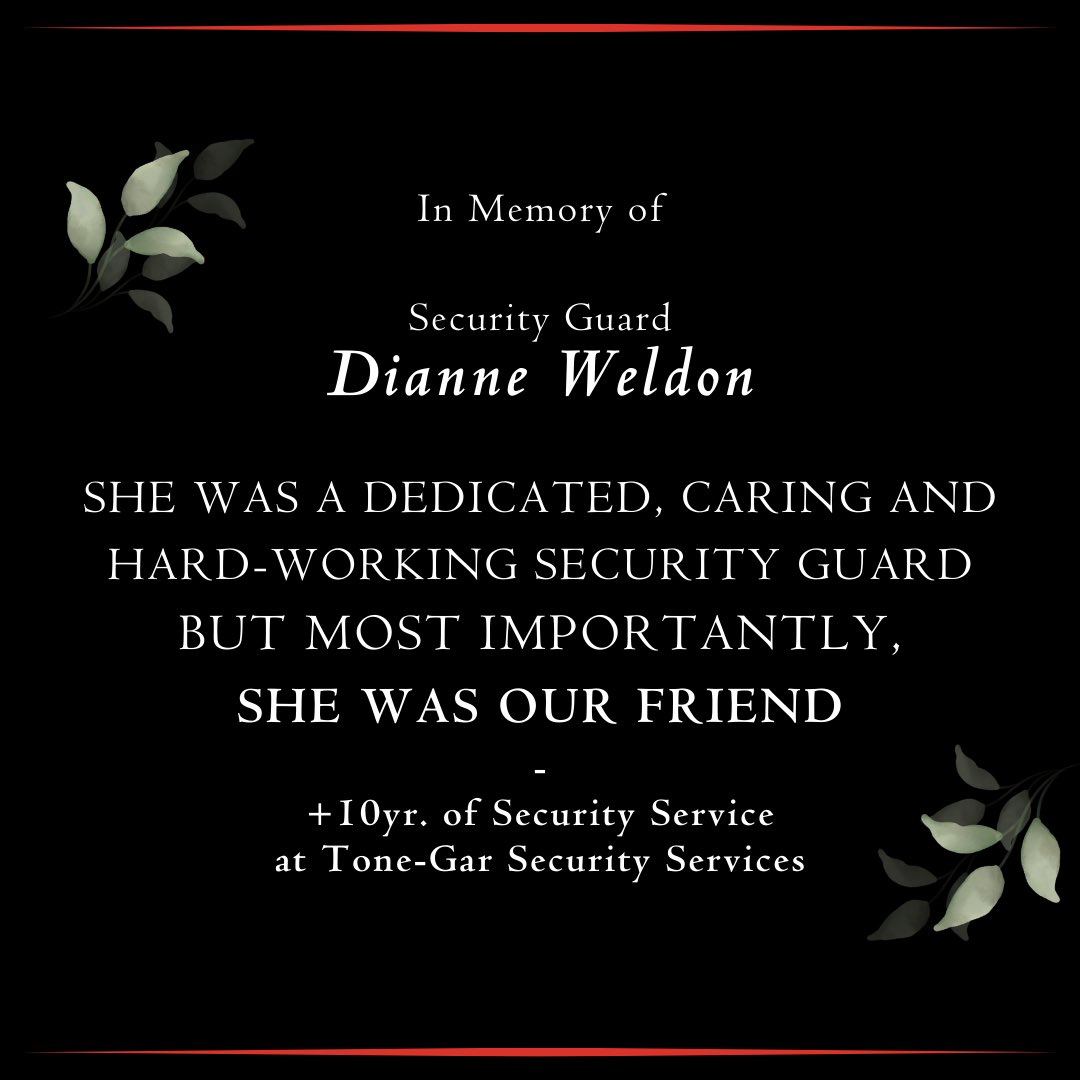 Remembering those who have lost their lives, suffered injury/illness on the job or experienced a work-related tragedy. Tone-Gar dedicates our 2024 WSIB National Day of Mourning to the Memory of Security Guard Dianne Weldon & family. #WSIB #NationalDayOfMourning #SafetyAndHealth