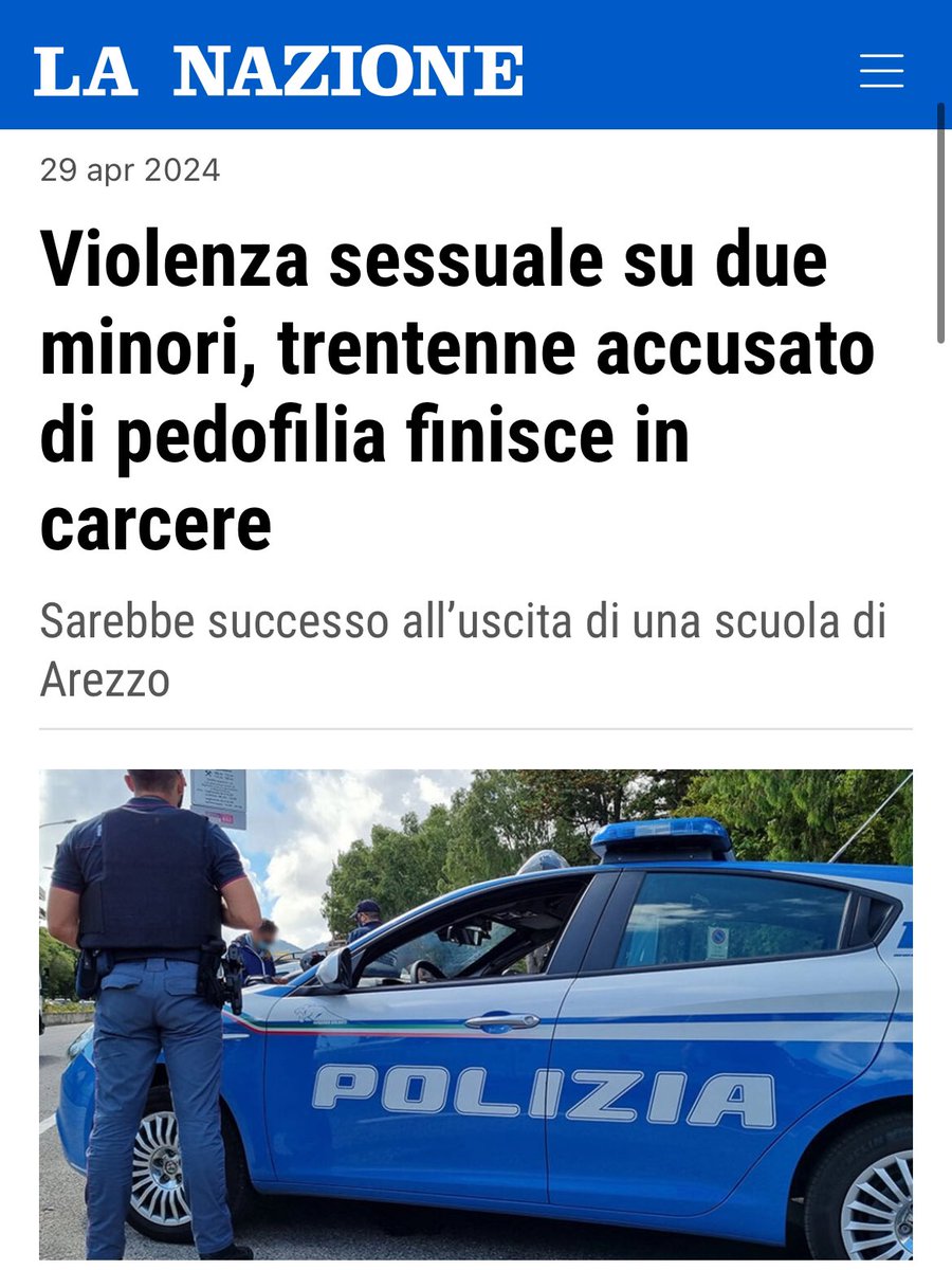 Arezzo, 37enne straniero arrestato per pedofilia: davanti a una scuola elementare, si era prima avvicinato a un bambino di 10 anni per baciarlo e, poco dopo, aveva di fatto sottratto un bambino di 6 anni alla madre e, dopo averlo condotto in un luogo appartato, gli aveva