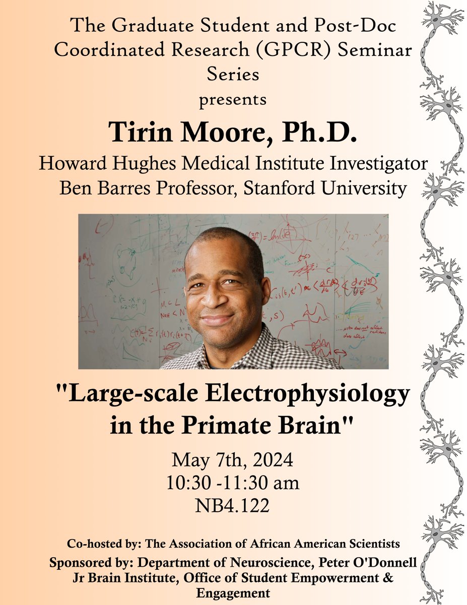 Mark your calendars for Dr. Tirin Moore's upcoming talk on May 7th! It's the latest installment in the GPCR seminar series, and one you certainly don't want to miss!