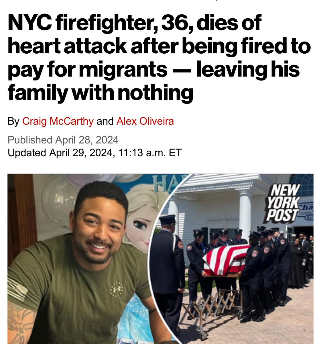 Totally disgusting how our government treats first responders‼️ nypost.com/2024/04/28/us-… @bravest4choice @brame_madeline @WTPAreTheNews @cafecitobreak @Gibson4NYS @VickieforNYC @JoannAriola32 @InnaVernikov @NMalliotakis @JohnDMacari @EricDymCop @TheSalGreco @MikeTannousis @NYYRC