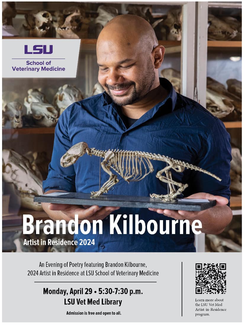 LSU Vet Med’s Artist-in-Residence program produces magnificent art that illuminates what our vet school—itself a treasure—is all about. “An Evening of Poetry” is Monday, April 29 at 5:30 p.m. The event is free. Join us and put some light into a rainy Monday night. #LSUVetMed