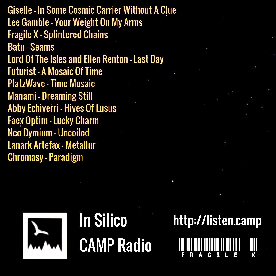 Episode 12 of my “In Silico” show for @camp_fr is now available for playback on the @listen_camp Mixcloud page. 60 mins of lucid soundscapes and deft rhythms. Feat @37735i6 @GambleLee @PlatzWave @faexoptim @l_a_n_a_r_k and more. Stream ⬇️ mixcloud.com/camp_fr/fragil…