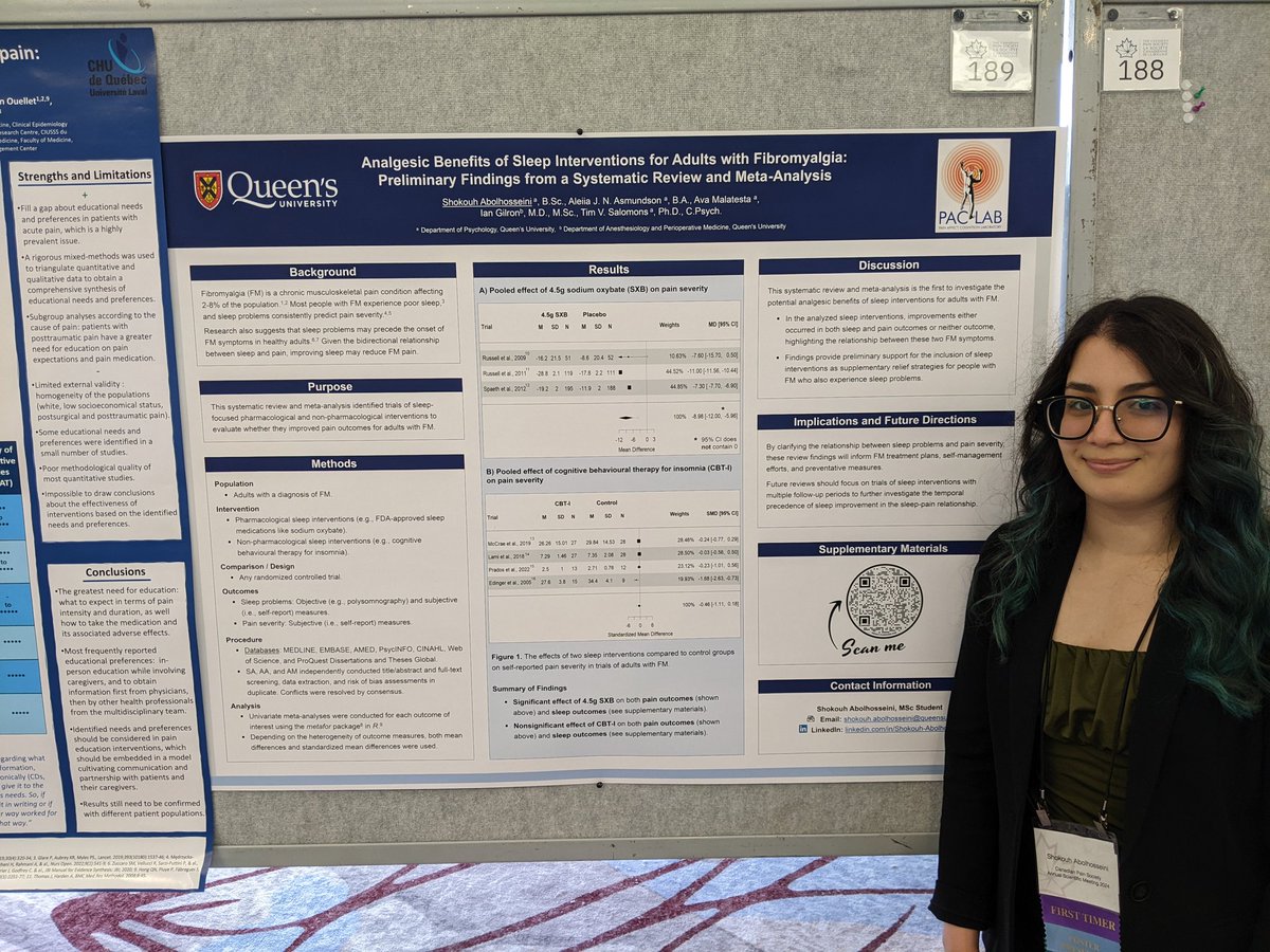 Come see Shokouh Abolhosseini's poster 'Analgesic benefits of sleep interventions for adults with fibromyalgia' later # 189 #CanadianPain24