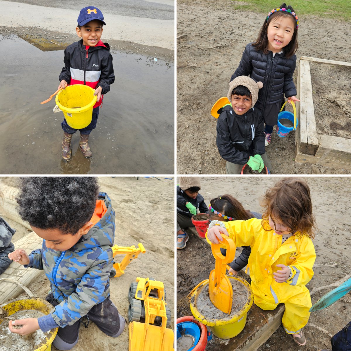 Mud puddle and sandbox fun at recess today!  It is rubber boots and splash pants season! @StRitaOCSB #ocsbKindergarten @ocsbEco #MessyPlay #LearningThroughPlay #PlayBasedLearning