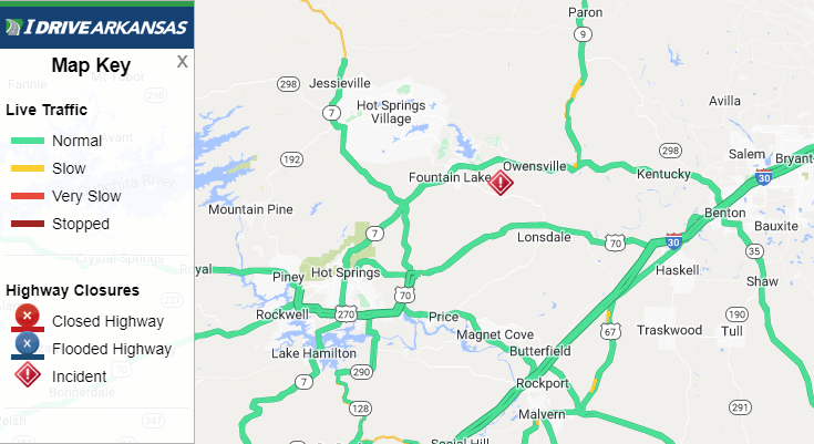 Garland Co: (UPDATE) Hwy 128 EB all lanes remain blocked 3.6 miles NW of U.S. Highway 70 (Fountain Lake) due to an accident. Monitor IDriveArkansas.com for the latest information. #artraffic #swatraffic