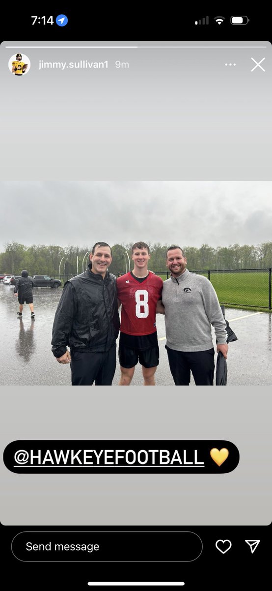 Appears #Iowa offensive coordinator Tim Lester and wide receivers coach Jon Budmayr stopped in Fort Wayne, Indiana to see #Hawkeyes 2025 three-star QB commit Jimmy Sullivan today. Looks like they got a little wet watching him throw.