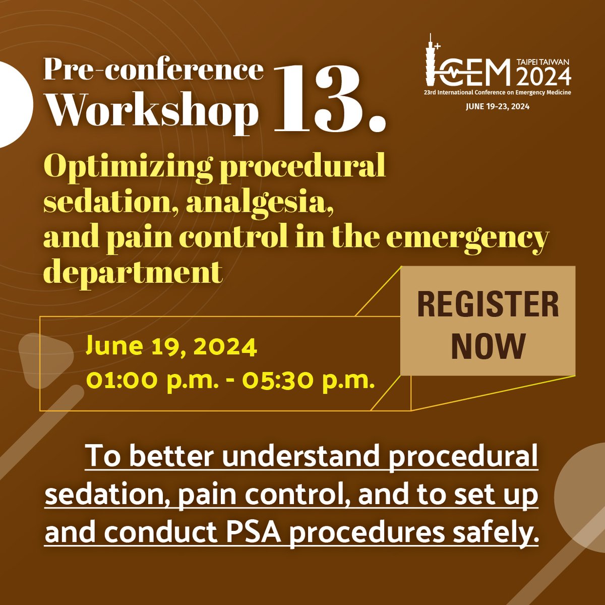 Calling all emergency medicine professionals! Elevate your skills with our preconference workshops designed to sharpen your clinical expertise and enhance patient care. Learn more and register: icem2024.com/pre-conference