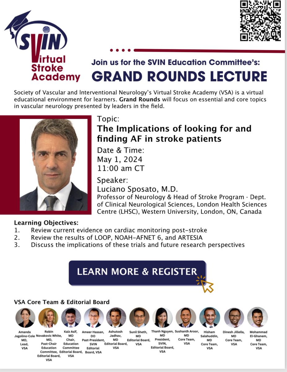 Happening in two days! Virtual Stroke Academy Grand Round is back 📣 Please join using the registration link below 👇: zoom.us/webinar/regist… Learn with SVIN. @gdawod1 @NuroseKarim @elghanemmoh @almuftifawaz