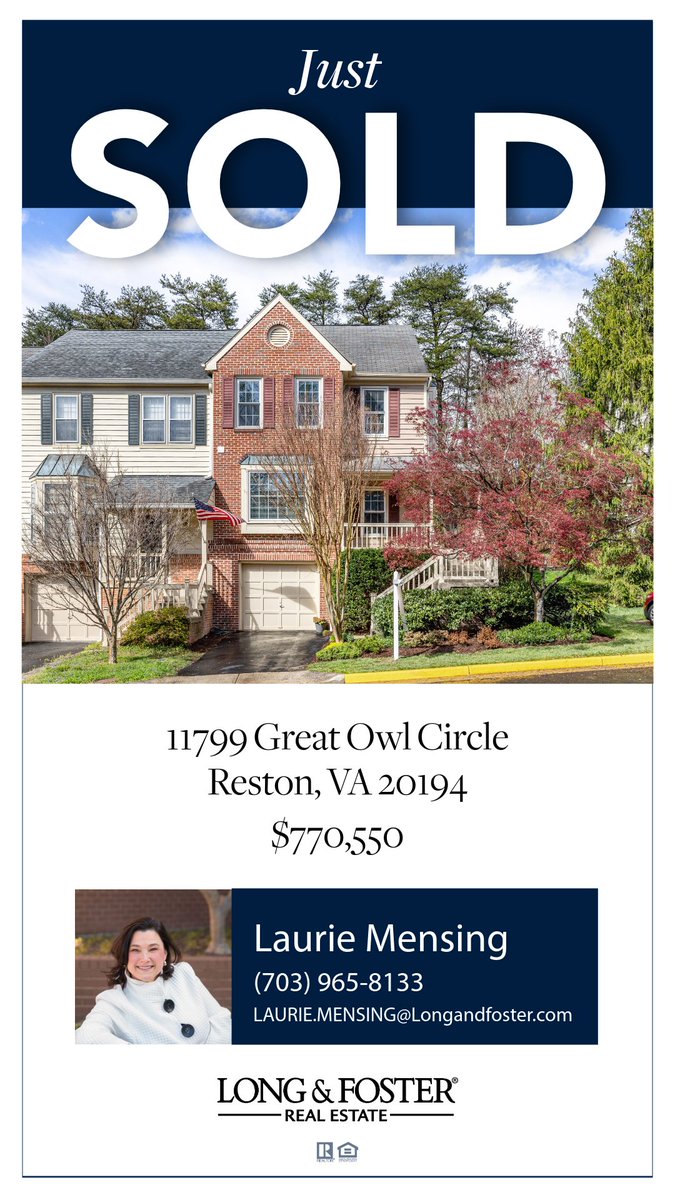 Just sold in #restonva! This beautiful end unit townhouse offered a front porch, private rear patio & 3 finished levels with a garage. 🙌Listed at $700,000 and sold for $770,500! #longandfoster