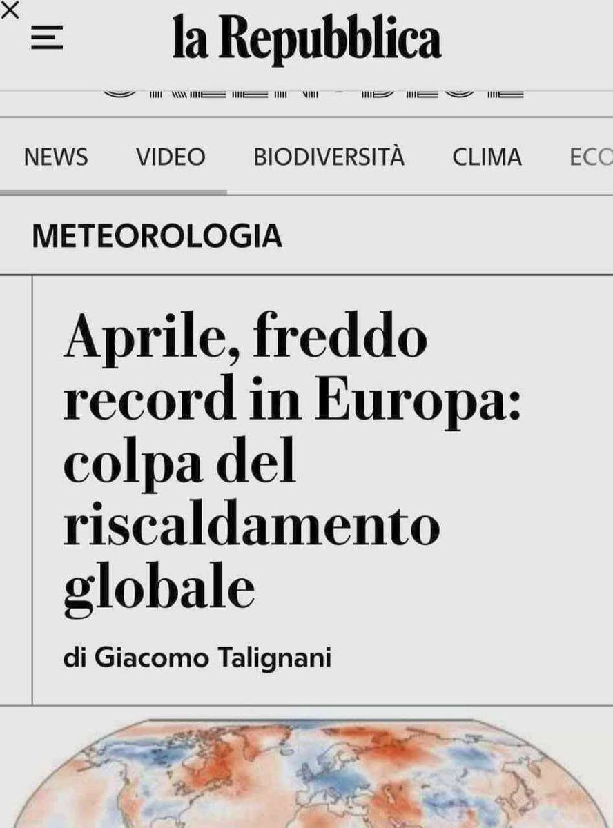 'Freddo record in Europa per colpa del riscaldamento globale'. 🤣 Non è satira, l'hanno scritto veramente: repubblica.it/green-and-blue…