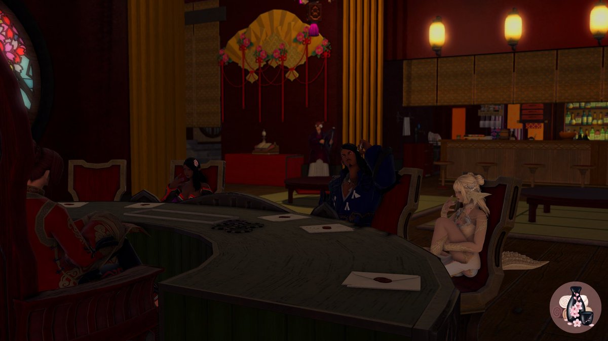 And we're open! Looks like some staff decided to pay Tsurara a little visit, as Drakken, Alexios, and Yunevelle gave them a run for their money over at the death roll table. It was only the more fun to watch with our new friend playing music!

#ffxivvenues #ffxivrp #ffxivgpose