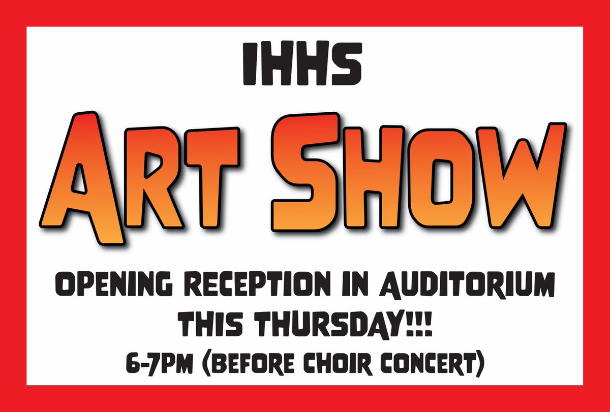 Kim Richardson (@kimr_art) on Twitter photo Indian Hill HS Spring Semester Art Show is THIS Thursday, May 2 in the Auditorium. Opening Reception is 6-7pm (before the Choir Concert). Come enjoy a night of Art & light refreshments. @IHHSPrincipal <a href="/IHHS_AP/">Danielle Lintz</a> <a href="/IHSD_Arts/">Amy Clark</a> <a href="/imaginewhatifwe/">Julie Pfeiffer</a> <a href="/adamwolter/">Adam Wolter</a> <a href="/ihsuperbrave/">Kirk Koennecke</a> <a href="/IHTeachandLearn/">Melissa Stewart</a> Indian Hill HS Spring Semester Art Show is THIS Thursday, May 2 in the Auditorium. Opening Reception is 6-7pm (before the Choir Concert). Come enjoy a night of Art & light refreshments. @IHHSPrincipal <a href="/IHHS_AP/">Danielle Lintz</a> <a href="/IHSD_Arts/">Amy Clark</a> <a href="/imaginewhatifwe/">Julie Pfeiffer</a> <a href="/adamwolter/">Adam Wolter</a> <a href="/ihsuperbrave/">Kirk Koennecke</a> <a href="/IHTeachandLearn/">Melissa Stewart</a>