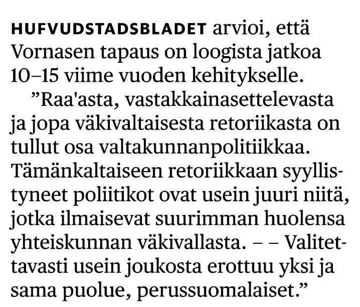 HBL kiteyttää hyvin, persut ovat tuoneet vihapuheen valtakunnanpolitiikkaan. #persut #vornanen #vihapuhe @hsfi