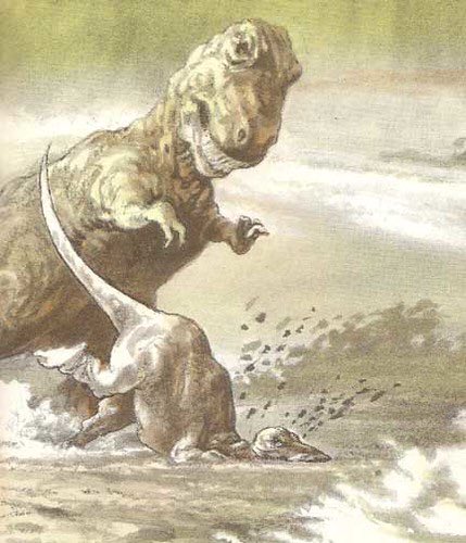 Four random pieces of nostalgic palaeoart!

Joel Snyder’s Cretaceous Scene
James Seward’s Brachiosaurus
Michael Frith’s Styracosaurus and tyrannosaur
Donald Carrick’s Tyrannosaurus and hadrosaur