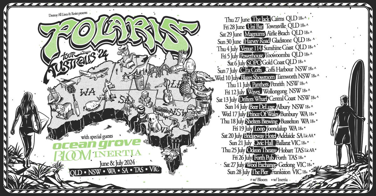 Resist Records (@resistrecords) on Twitter photo .<a href="/PolarisAus/">P O L A R I S</a> will be touring regional parts of Australia this June / July with special guests <a href="/oceangrove/">OCEAN GROVE</a> with <a href="/Bloomsyd/">Bloom</a> and <a href="/inertiasydney/">Inertia</a> playing select dates.
Tickets on sale 10am Friday May 3.
daltours.cc/24POLREGIONAL .<a href="/PolarisAus/">P O L A R I S</a> will be touring regional parts of Australia this June / July with special guests <a href="/oceangrove/">OCEAN GROVE</a> with <a href="/Bloomsyd/">Bloom</a> and <a href="/inertiasydney/">Inertia</a> playing select dates.
Tickets on sale 10am Friday May 3.
daltours.cc/24POLREGIONAL