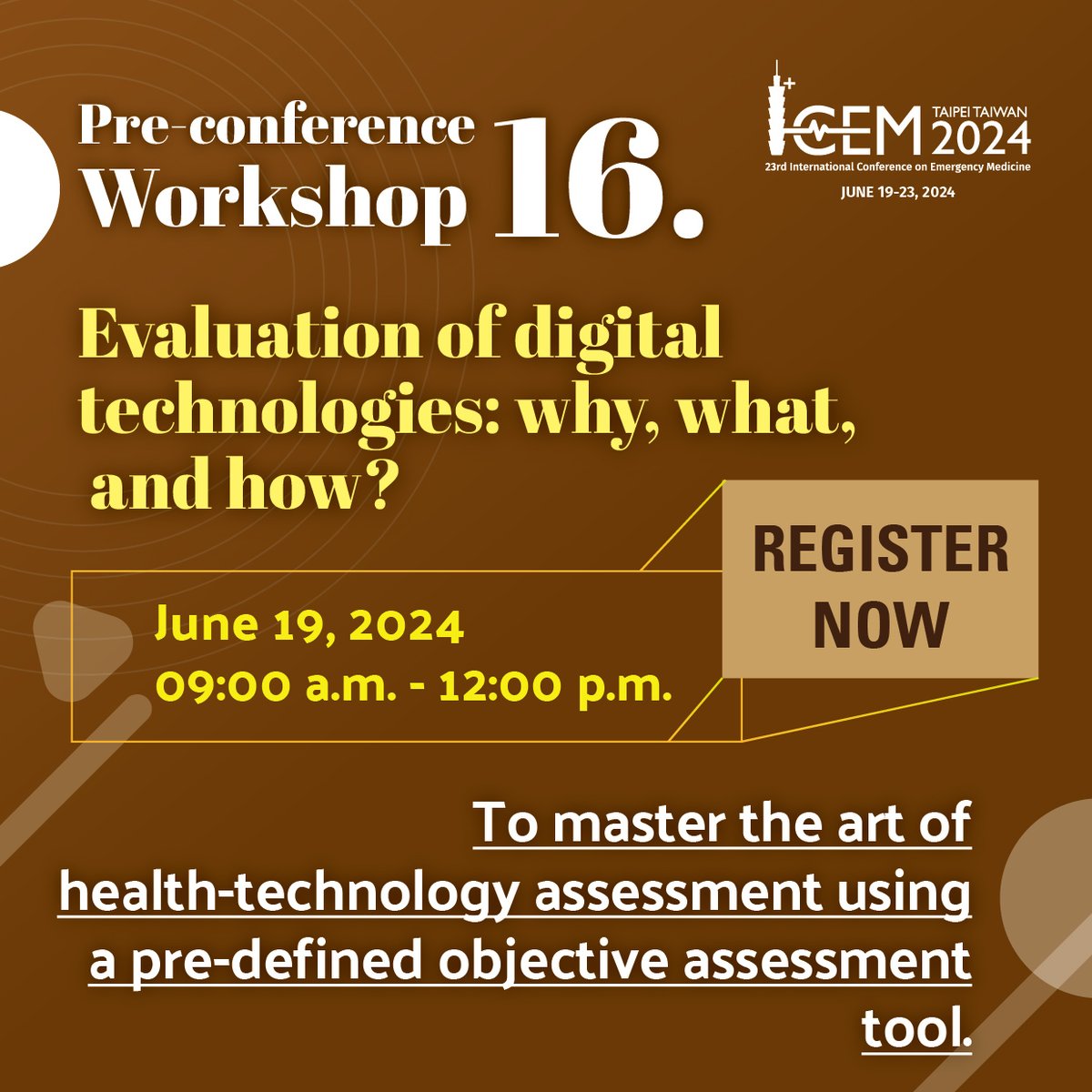 Calling all emergency medicine professionals! Elevate your skills with our preconference workshops designed to sharpen your clinical expertise and enhance patient care. Learn more and register: icem2024.com/pre-conference