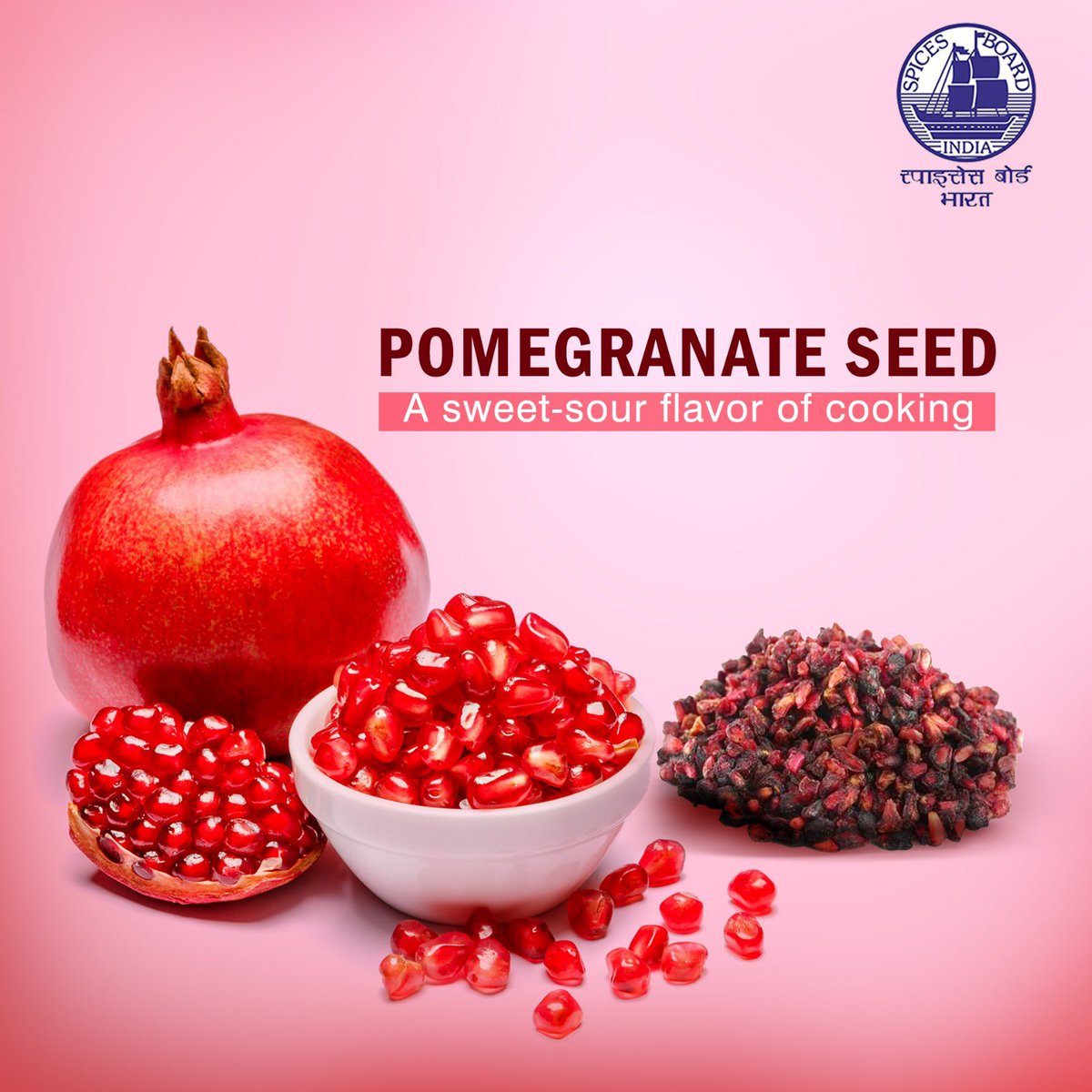 Unlock the treasure trove of flavor with nature's ruby – the majestic pomegranate. @doc_goi #spicesboard #pomegranate #incrediblespicesofindia