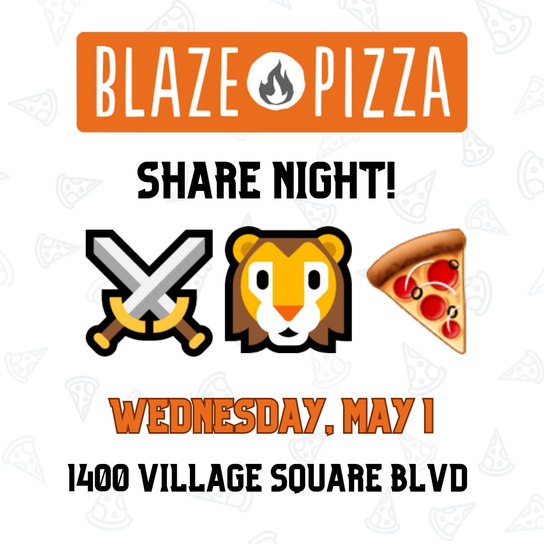 Battle Lions and Pizza. Let's do it! Wednesday, May 1, make your dinner plans to swing by Blaze Pizza on Thomasville Road to support your local community soccer club. ⚔️🦁🍕