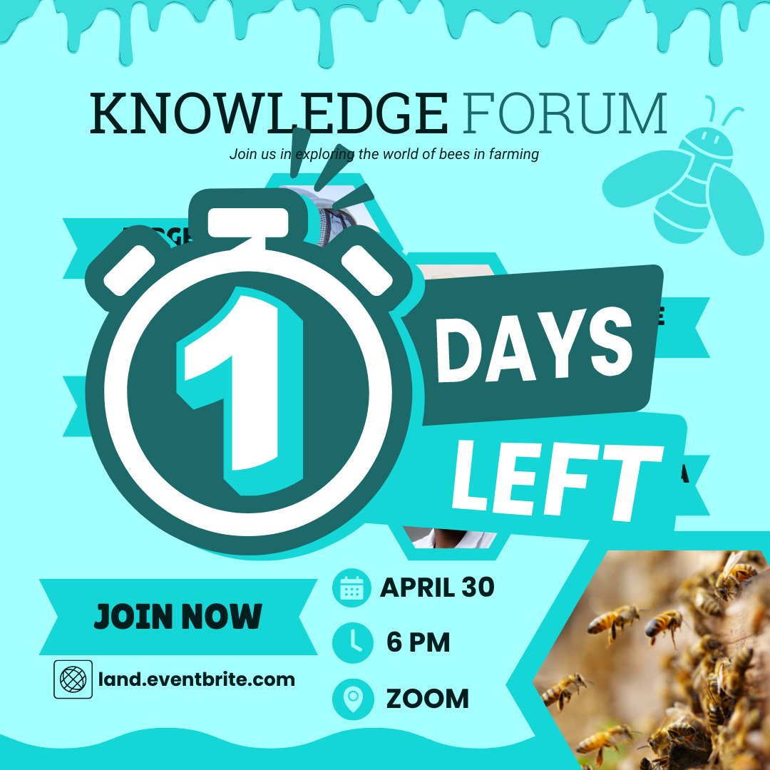 🐝 Buzzin' reminder: Our Knowledge Forum is TOMORROW! Last chance to join the hive of sustainable farming. Sign up now ➡️ land.eventbrite.com #BeeThereOrBeeSquare #AgInnovation