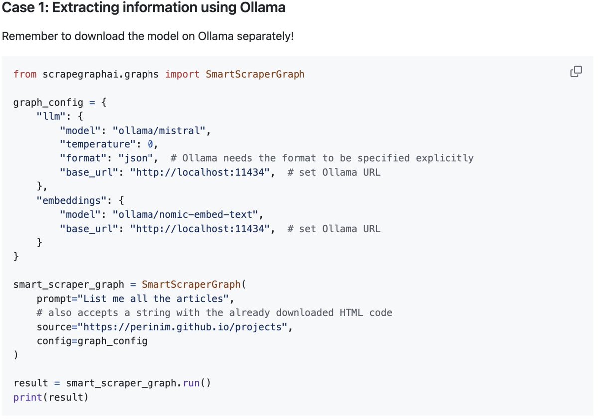 一个基于AI技术进行网页数据爬取的Python 网页爬虫工具：ScrapeGraphAI  ScrapeGraphAI通过使用LLM和图逻辑来创建针对网站、文档和XML 文件的抓取流程。  用户只需要指定想要提取的信息类型，ScrapeGraphAI 库就能自动执行数据抓取的任务。 github ：https://t.co/SLs6rKtN8w