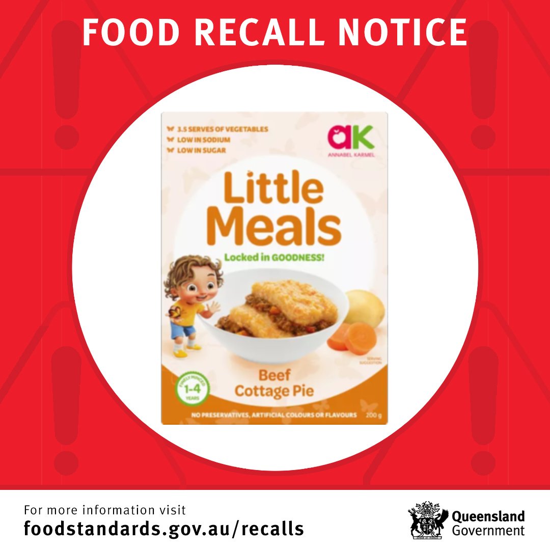 ⚠️ Food recall notice ⚠️ Patties Food Group is conducting a recall on Little Meals Beef Cottage Pie 200g. Reason for recall: presence of foreign matter (rubber). The product is sold at Woolworths, Coles and independent retailers including IGA. Full details:…