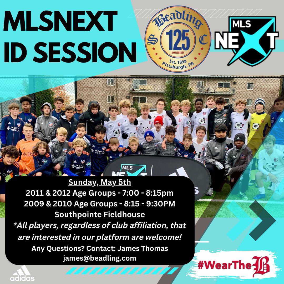 💥💥ID SESSION ALERT💥💥 Are you interested in checking out our MLSNEXT environment? Sunday, May 5th we will be hosting ID sessions open to all players, regardless of any current club affiliation. Check the times for your age group and we hope to see you there! #WearTheB