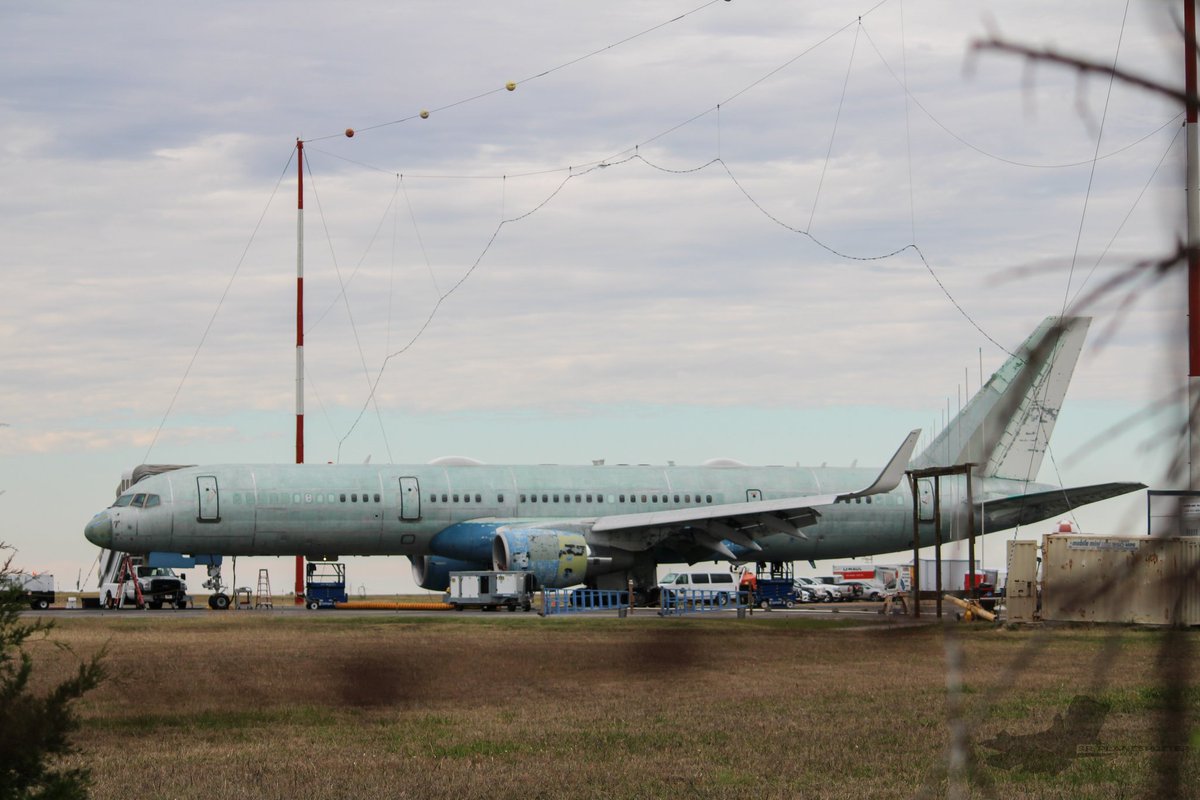 C-32A 98-0001 under the South EMP array at KGVT November 13th 2023 after 7+ months of repairs. On March 8, 2023, this C-32 carrying SecDef, struck its aft fuselage during its landing at Amman, Jordan, causing $2.5m in damages.