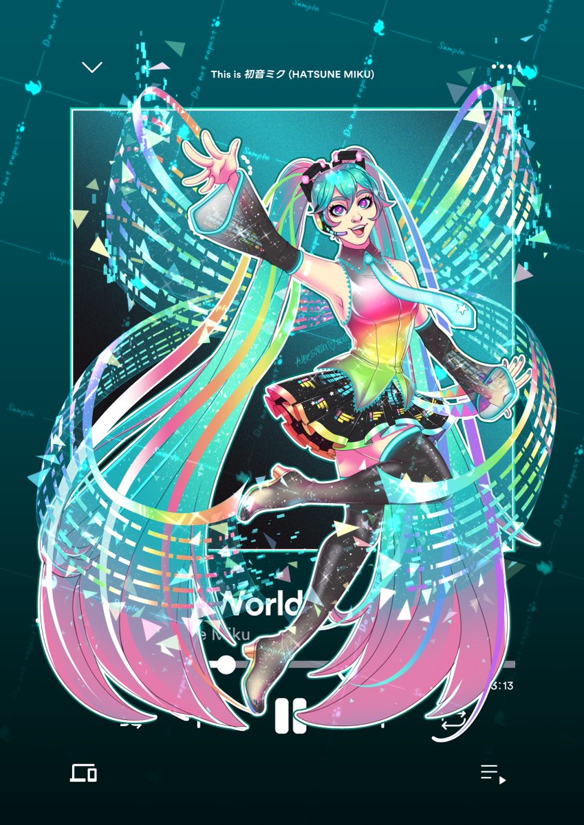 🎶she's working late~ 🎀🌈 'cause she's a singer~ 🎤 Will be available at #SDCC at my Artist Alley table, CC-13, this July! 2018 Hatsune Miku's 10th Anniversary design, refresh of some older work~ Happy #mikumonday as always! #初音ミク #イラスト