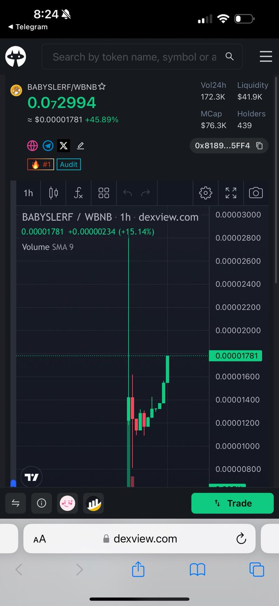🔥@BabySlerf_BSC X3 from dip . Chart look good. Cap only 78k X10 from now easy . 🟢🟢🟢🟢Alpha #BabySlerf 🔥Chart beautiful. I think we hit 200k today then 500k 🔥Trending #1 AVE m.ave.ai/token/0x818946… 🔥Trending #1 DEXVIEW dexview.com/bsc/0x8189463d… 🔥Paid