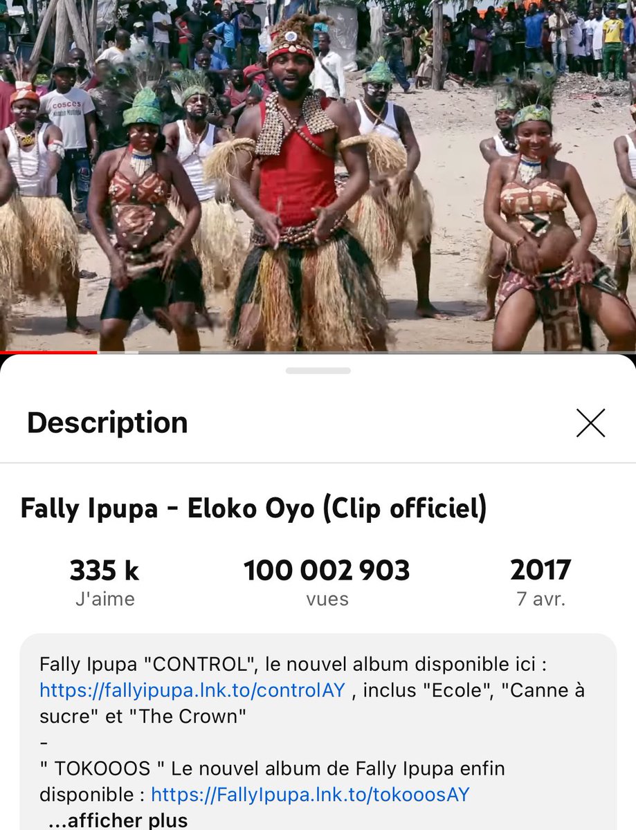 Fally Ipupa qui devient le premier et seul artiste congolais à avoir deux albums certifiés Or à l’export ainsi que des singles également certifiés Or & Platine et qui viens d’atteindre 100M de vues sur YouTube avec 'Eloko Oyo' une chanson solo chanté en Lingala ????