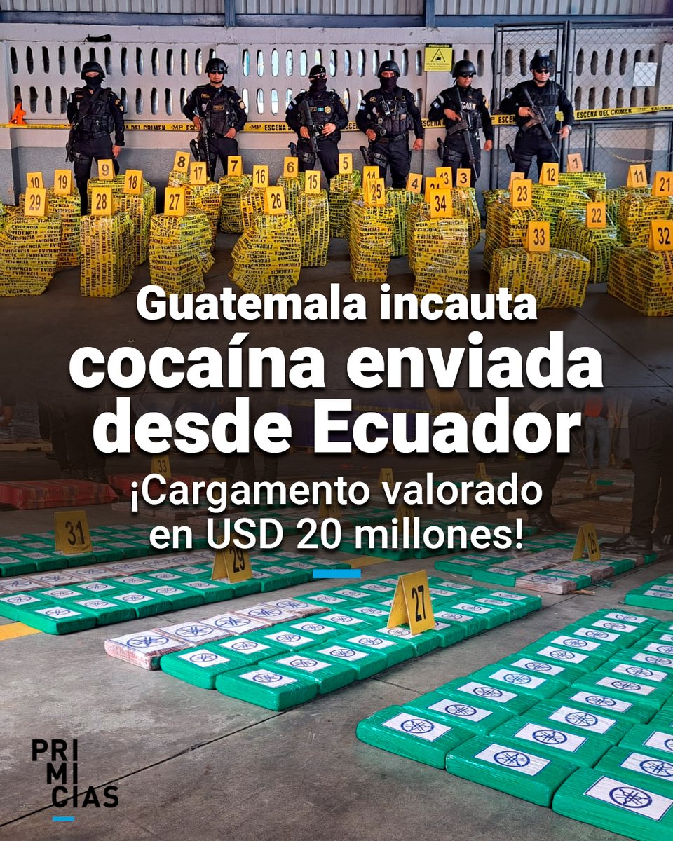Las fuerzas de seguridad de Guatemala decomisaron un total de 1.500 kilos de cocaína en un contenedor procedente de Puerto Bolívar, Ecuador. prim.ec/yxqb50RroYn