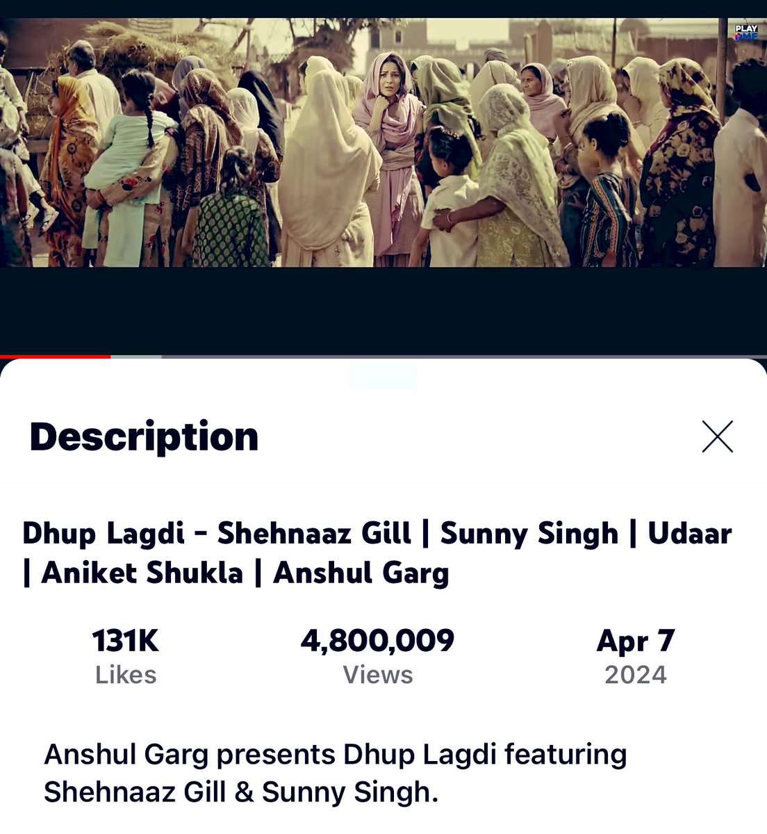 LATEST UPDATE📋 #DhupLagdi 4,800,009M VIEWS Guys Speed Up 131K LIKES 21K COMMENTS Let’s Make 5M Soon👍🏻 Keep Streaming, Share Link , Make Reels & More Comments Use More Gadgets📱Switch Ur Ids #SHEHNAAZGILL youtu.be/DSxzMAJ4BBU?si